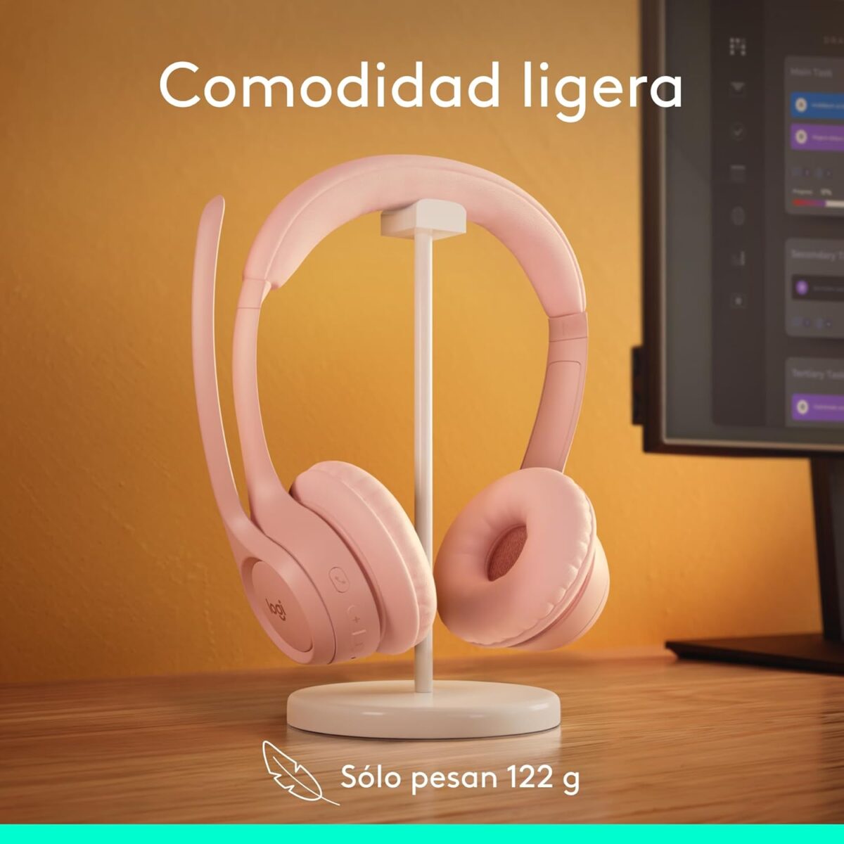 Logitech Zone 300 Rose - Audífono inalámbrico, con micrófono, Rosa - Imagen 4