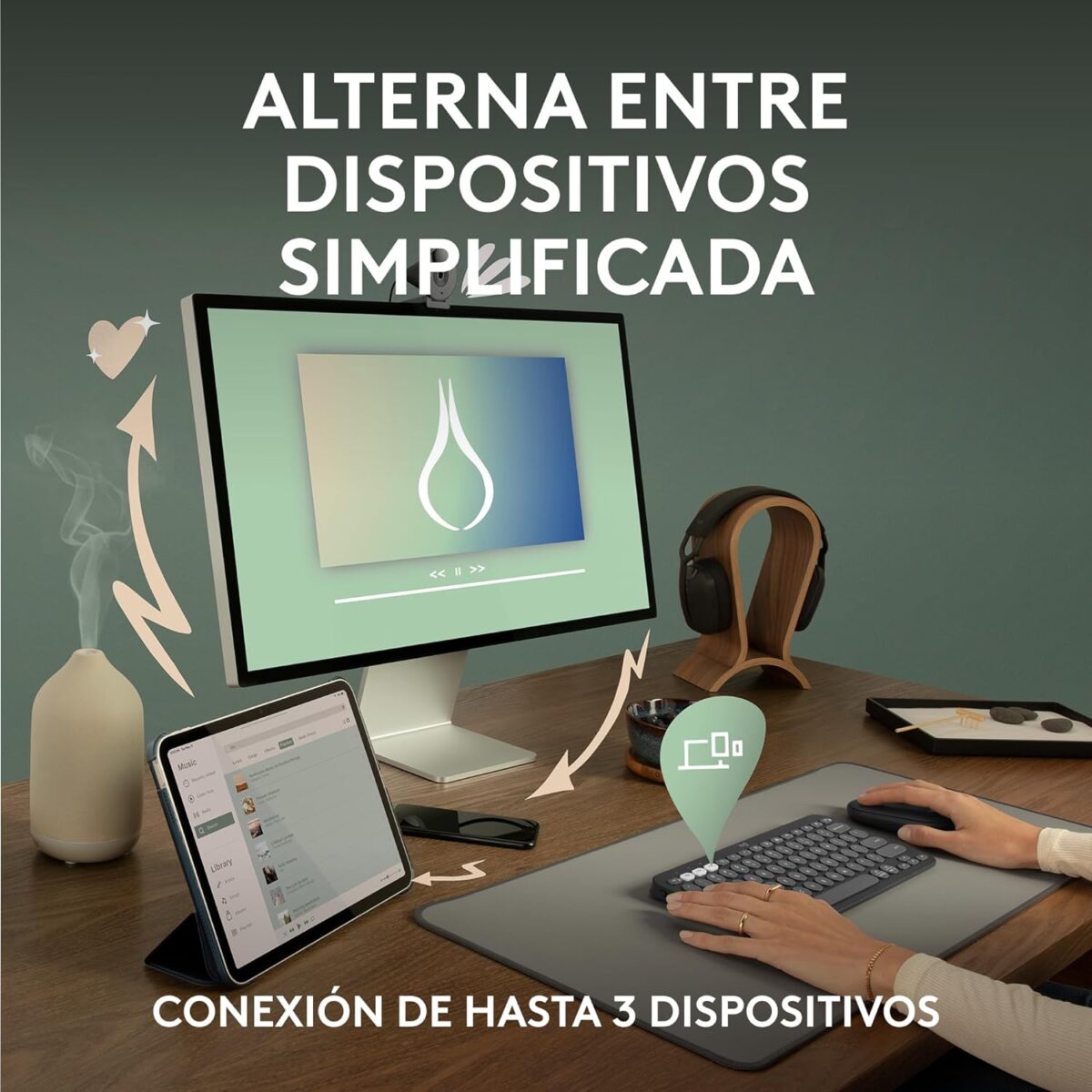 Logitech Pebble Keys 2 K380S White — Teclado inalámbrico, Bluetooth, Español - Imagen 9