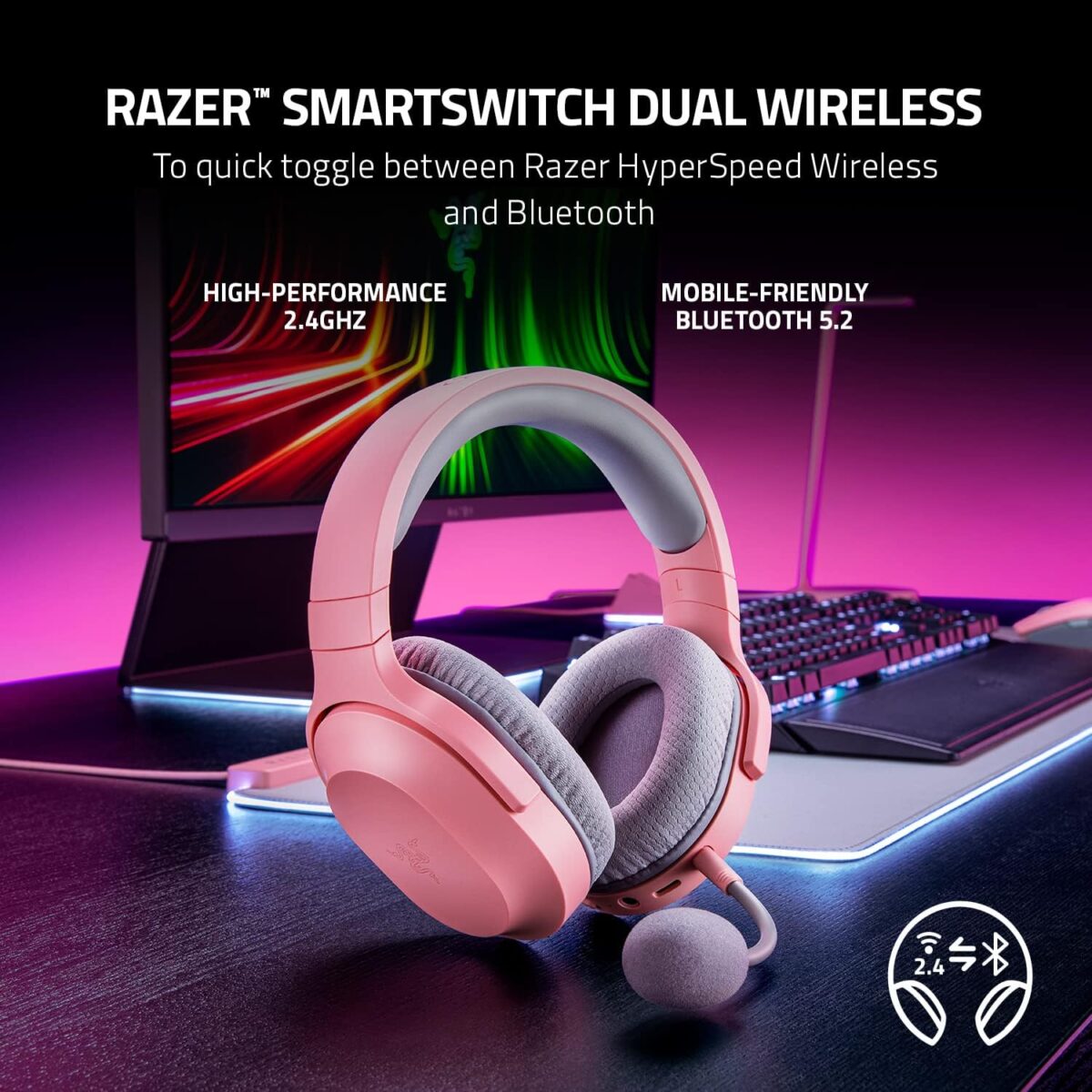 71N1K5v4csL._AC_SL1500_ Razer Barracuda X Quartz Pink — Audífonos inalámbricos, multiplataforma, 2.4GHz Wireless, Bluetooth, micrófono extraíble, rosa - Imagen 6