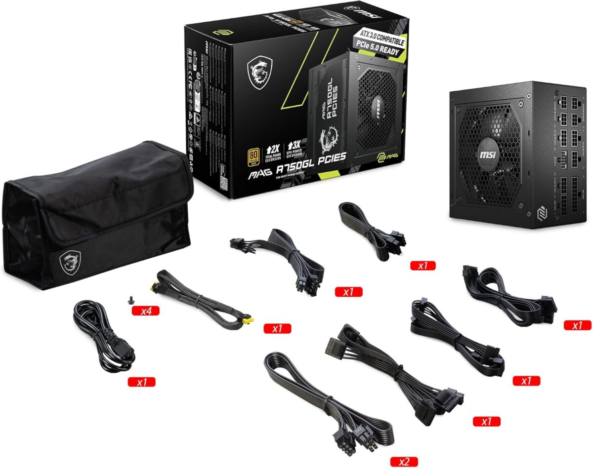 71TJPVF6oQL._AC_SL1500_ MSI MAG A750GL 80 Plus Gold 750W — Fuente de poder, modular, PCIE5 - Imagen 12