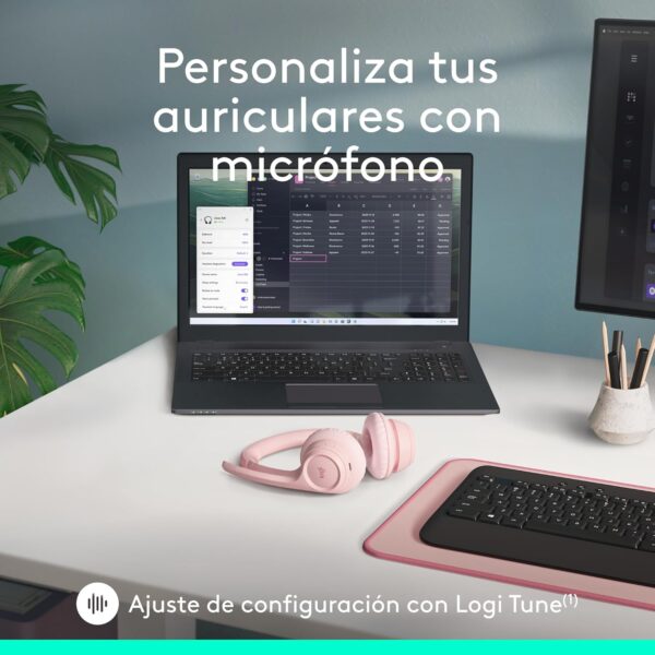 Logitech Zone 300 Rose - Audífono inalámbrico, con micrófono, Rosa - Imagen 5
