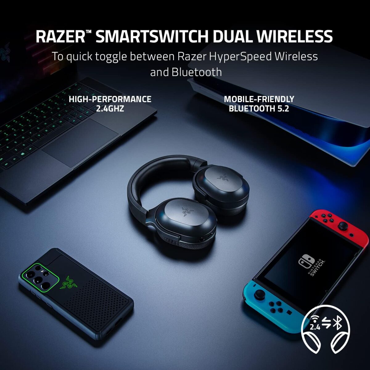71UHCA3e7dL._AC_SL1500_ Razer Barracuda X Black — Audífonos inalámbricos, multiplataforma, 2.4GHz Wireless, Bluetooth, micrófono extraíble, negro - Imagen 4