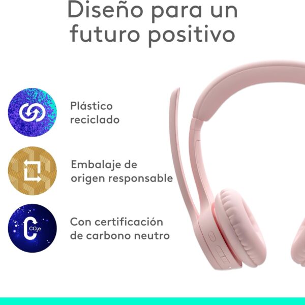 Logitech Zone 300 Rose - Audífono inalámbrico, con micrófono, Rosa - Imagen 8