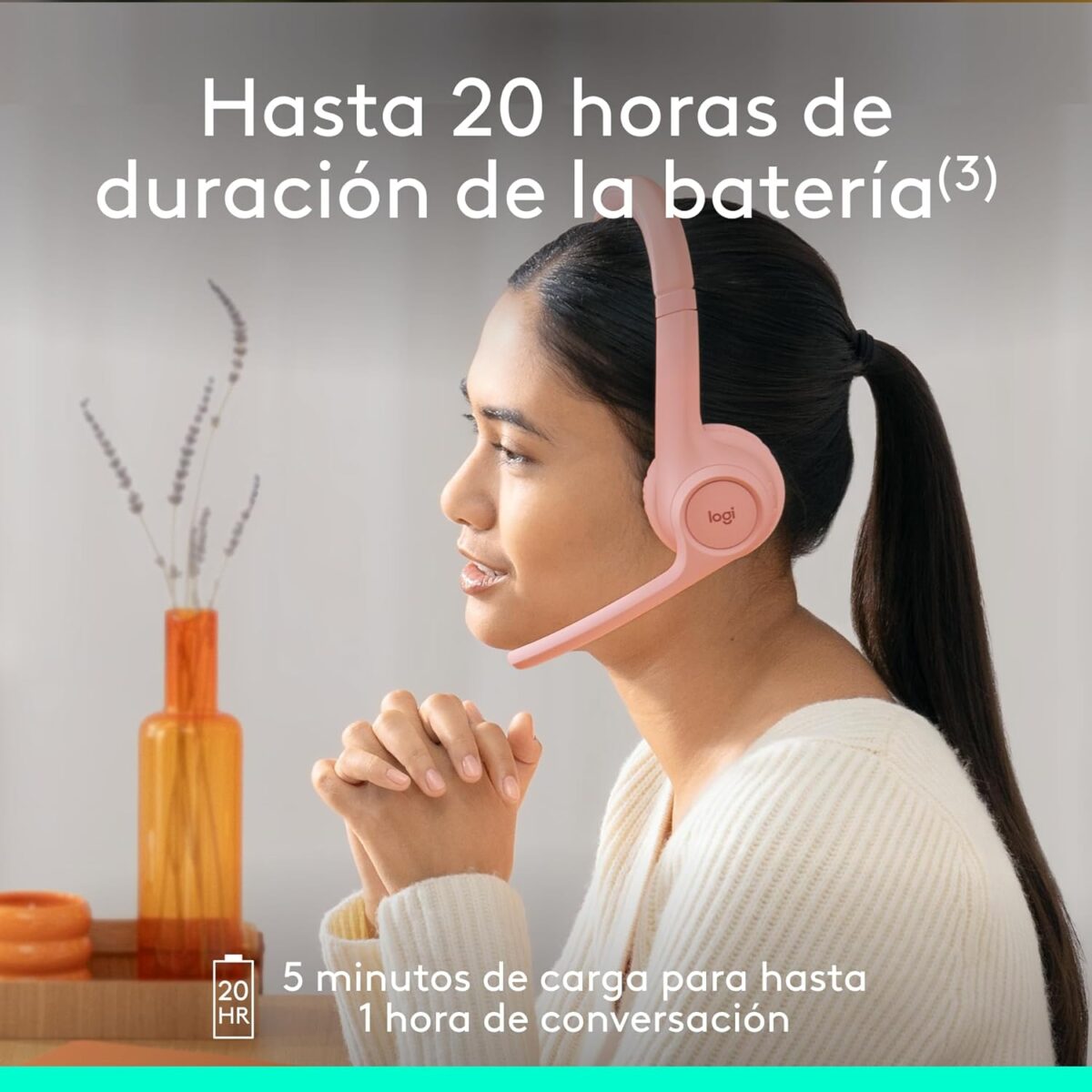 Logitech Zone 300 Rose - Audífono inalámbrico, con micrófono, Rosa - Imagen 6