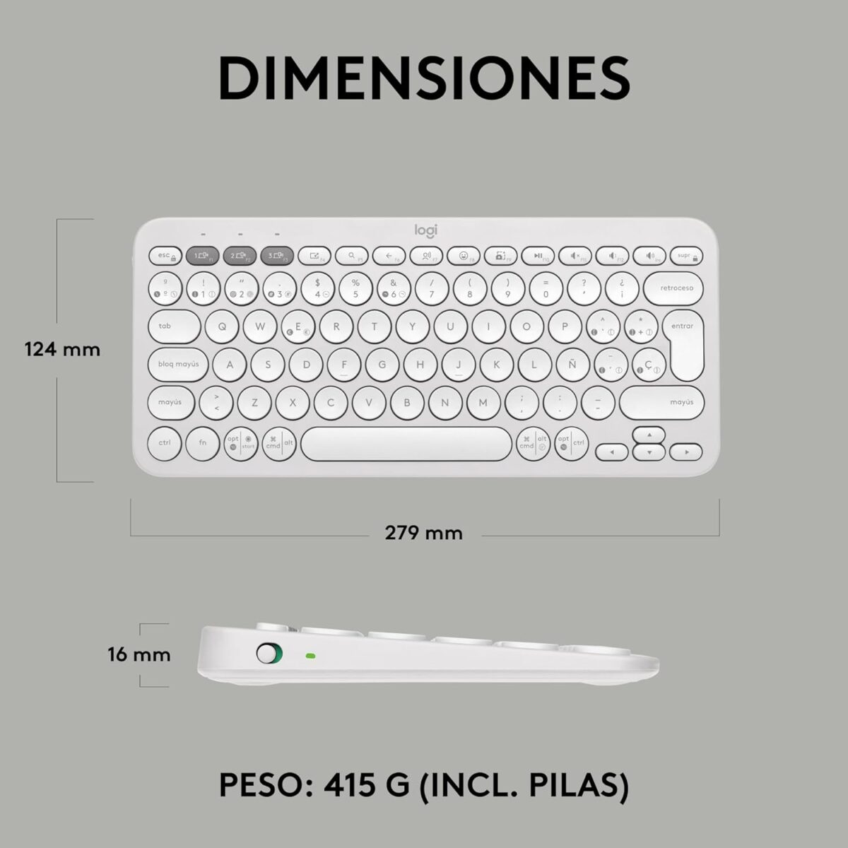 Logitech Pebble Keys 2 K380S White — Teclado inalámbrico, Bluetooth, Español - Imagen 5