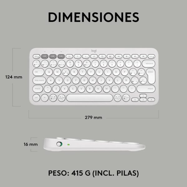 Logitech Pebble Keys 2 K380S White — Teclado inalámbrico, Bluetooth, Español - Imagen 5