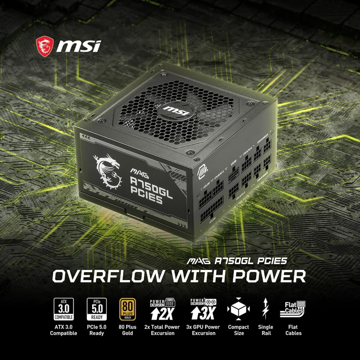 81Ry9P+ba8L._AC_SL1500_ MSI MAG A750GL 80 Plus Gold 750W — Fuente de poder, modular, PCIE5 - Imagen 11