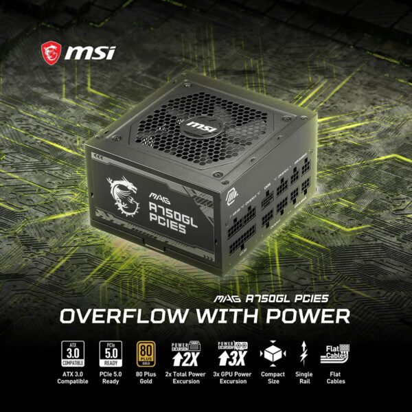 MSI MAG A750GL 80 Plus Gold 750W — Fuente de poder, modular, PCIE5 - Imagen 11