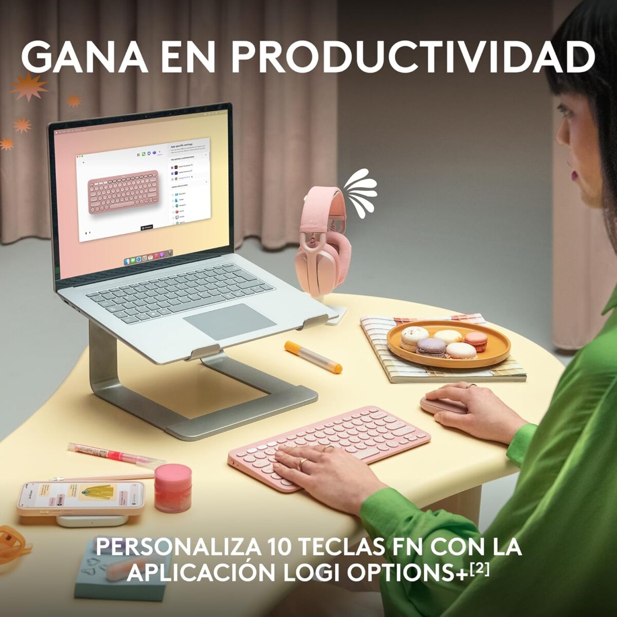 Logitech Pebble Keys 2 K380S Rose — Teclado inalámbrico, Bluetooth, Español - Imagen 7