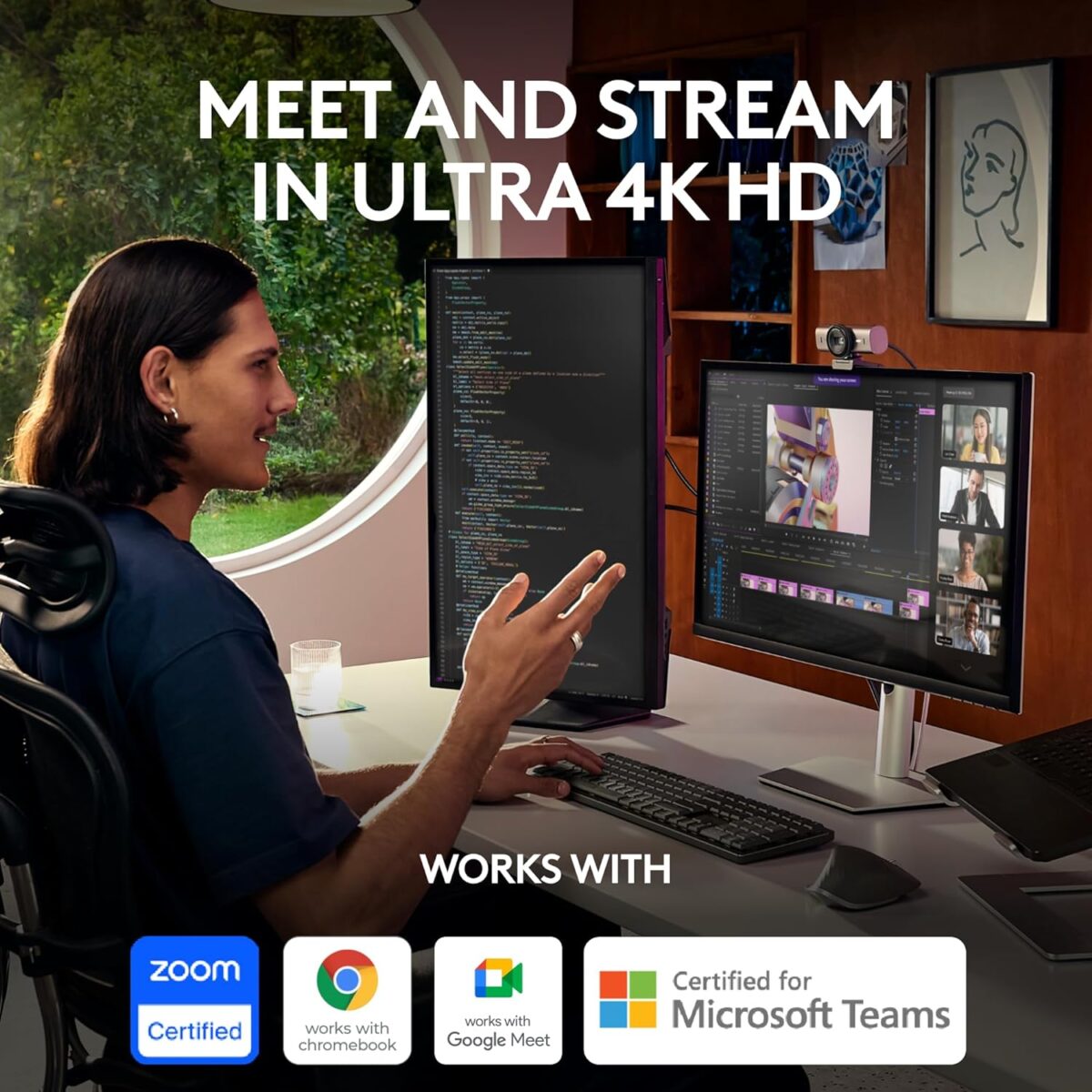 81mfoptEw6L._AC_SL1500_ Logitech MX Brio — Cámara web Ultra HD 4K, 8.5 MP, USB-C, Grafito - Imagen 3