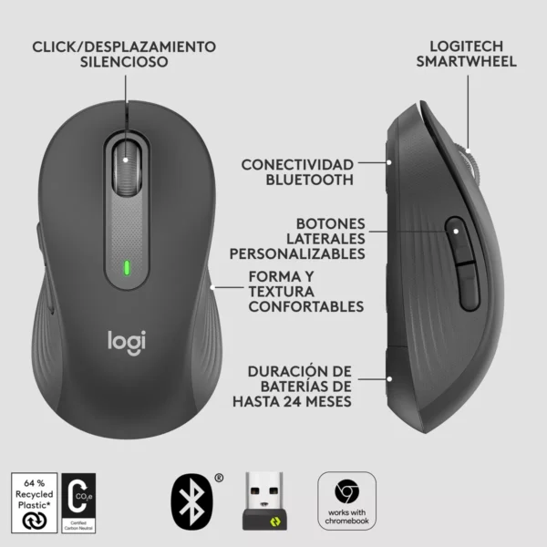 Logitech Signature M650 Graphite — Mouse Inalámbrico, Bluetooth, para manos pequeñas - Imagen 9