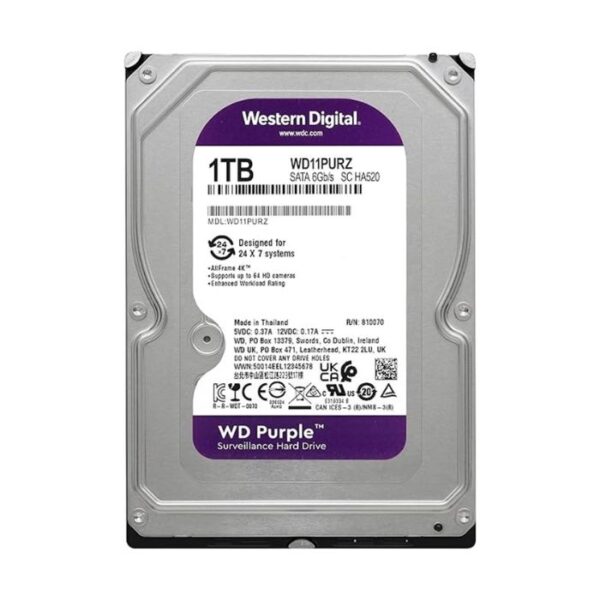 WD Purple 1TB — Disco Duro interno, 5400RPM, 3,5", SATA III, 6 Gbit/s, caché 64MB - Imagen 2