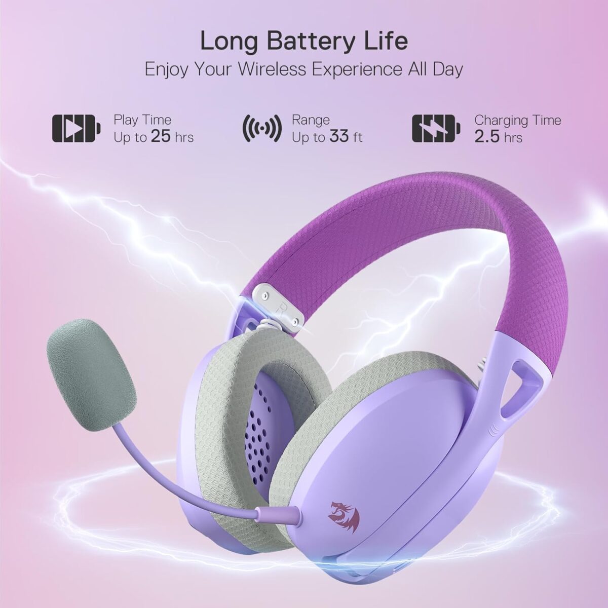 71cBV84Kl5L._SL1500_ Redragon Ire Pro H848 Purple — Audífono inalámbrico, bluetooth - Imagen 5