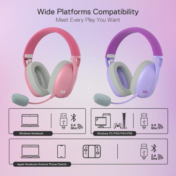 Redragon Ire Pro H848 Purple — Audífono inalámbrico, bluetooth - Imagen 4