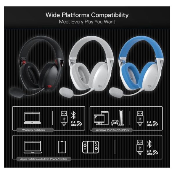 Redragon Ire Pro H848 White — Audífono inalámbrico, bluetooth - Imagen 6
