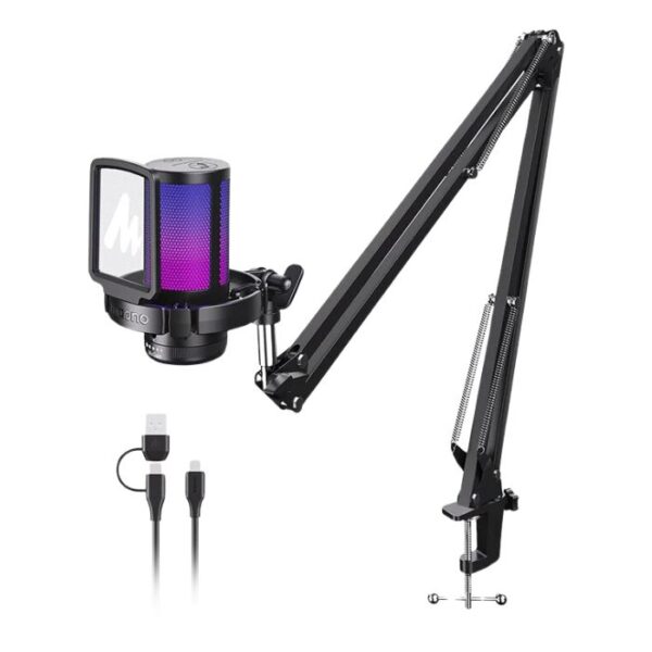 Maono DGM20S Gamerwave — Micrófono Condensador, USB, RGB, soporte de brazo