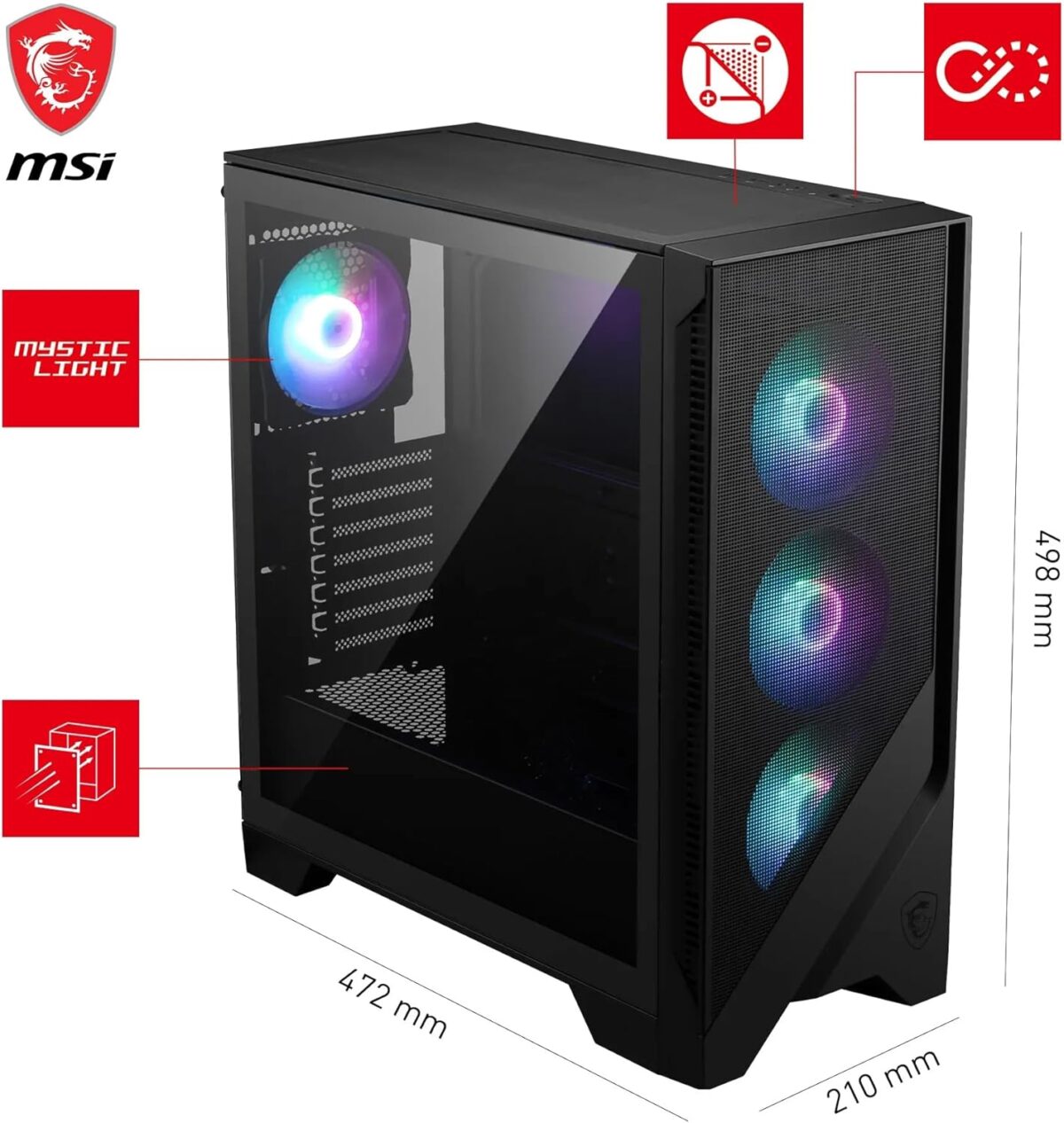 MSI MAG Forge 320R Airflow Black Mid Tower Case —  4 Fan 120mm - Imagen 5