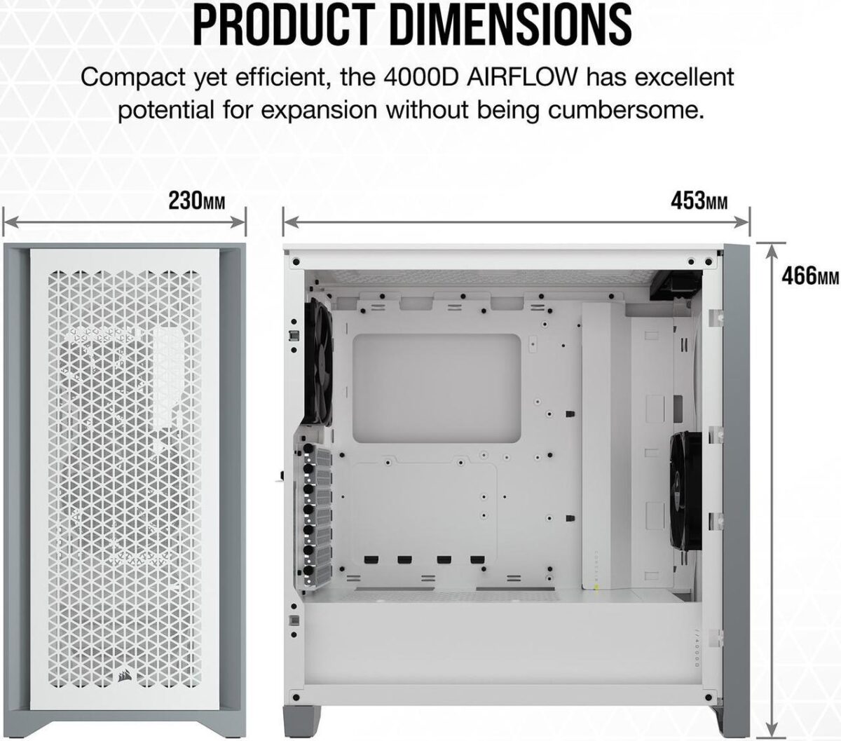 CORSAIR 4000D Airflow White — Caja ATX, 2 Fans 120mm, blanco - Imagen 9