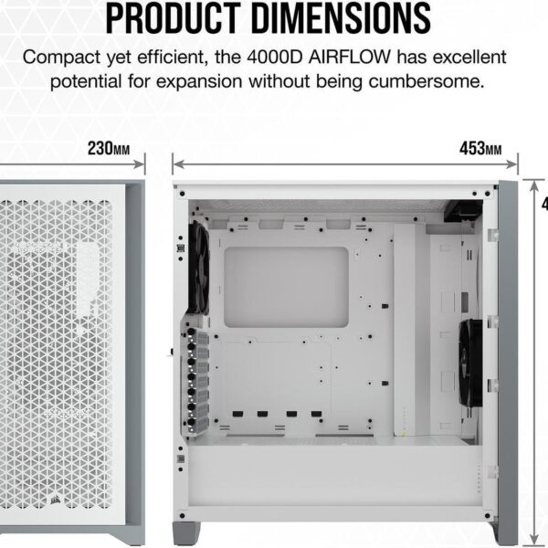 CORSAIR 4000D Airflow White — Caja ATX, 2 Fans 120mm, blanco - Imagen 9