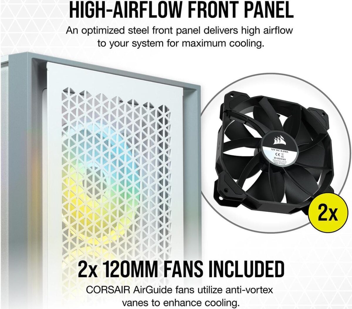 CORSAIR 4000D Airflow White — Caja ATX, 2 Fans 120mm, blanco - Imagen 6