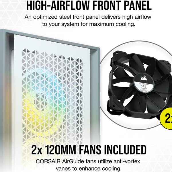 CORSAIR 4000D Airflow White — Caja ATX, 2 Fans 120mm, blanco - Imagen 6