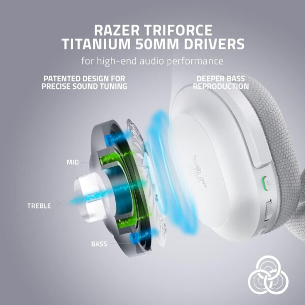 Razer Barracuda White — Audífonos inalámbricos, 2.4GHz + Bluetooth, multiplataforma, cancelación activa de ruido, mejor calidad de sonido, blanco - Imagen 7