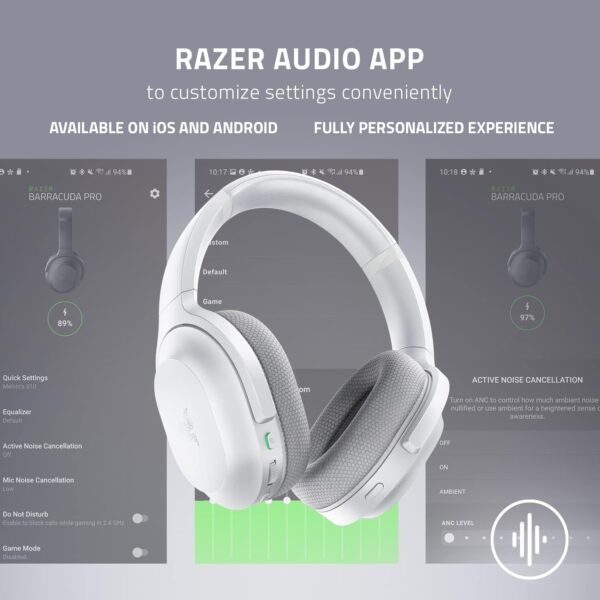 Razer Barracuda White — Audífonos inalámbricos, 2.4GHz + Bluetooth, multiplataforma, cancelación activa de ruido, mejor calidad de sonido, blanco - Imagen 6