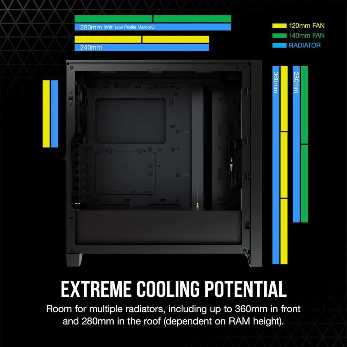 CORSAIR 4000D Airflow Black Mid Tower case — 2 Fans 120mm, color negro - Imagen 8
