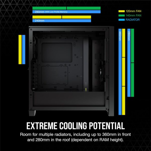 CORSAIR 4000D Airflow Black Mid Tower case — 2 Fans 120mm, color negro - Imagen 8