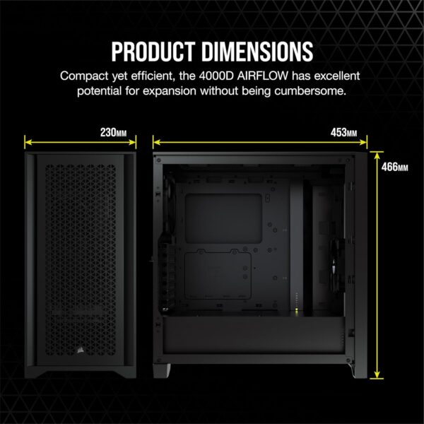 CORSAIR 4000D Airflow Black Mid Tower case — 2 Fans 120mm, color negro - Imagen 4