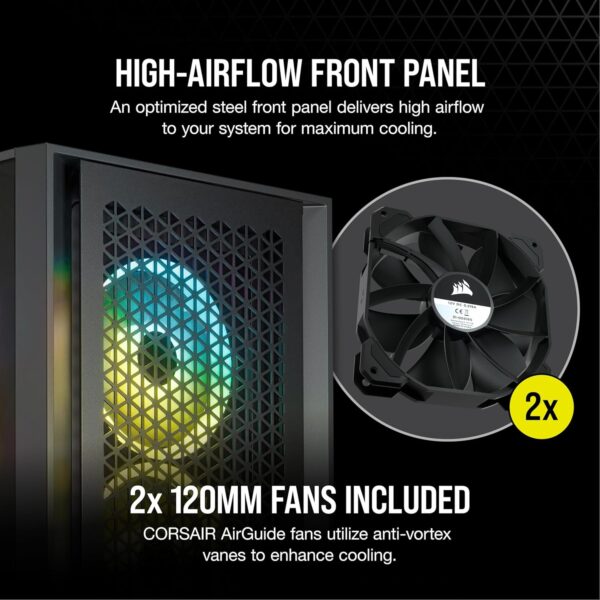 CORSAIR 4000D Airflow Black Mid Tower case — 2 Fans 120mm, color negro - Imagen 9