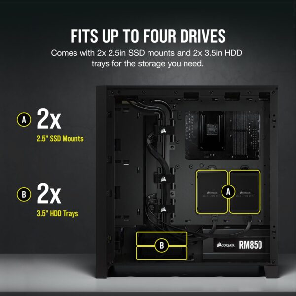 CORSAIR 4000D Airflow Black Mid Tower case — 2 Fans 120mm, color negro - Imagen 6