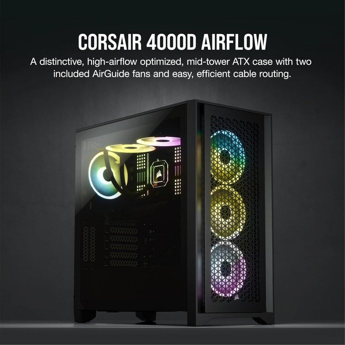 CORSAIR 4000D Airflow Black Mid Tower case — 2 Fans 120mm, color negro - Imagen 3