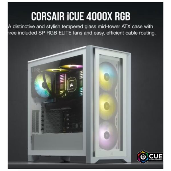 CORSAIR iCUE 4000X RGB White — Caja ATX, 3 Fans 120mm, blanco - Imagen 3