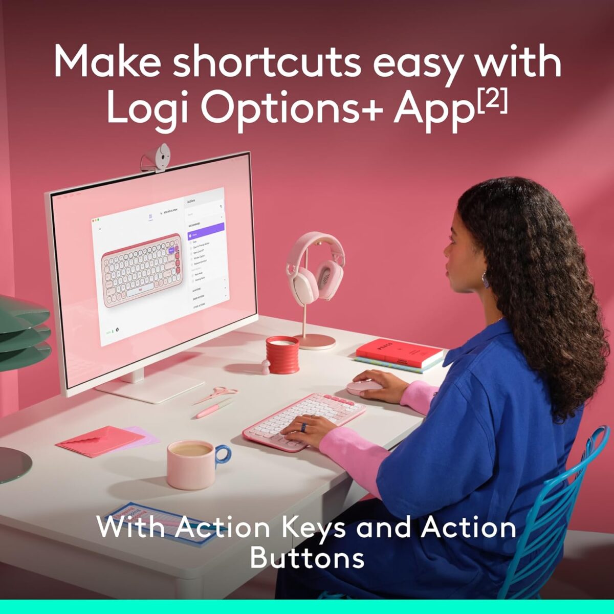 Logitech Pop Icon Combo Rose — Teclado y mouse inalámbrico, Bluetooth, español, Rosado y Blanco - Imagen 4