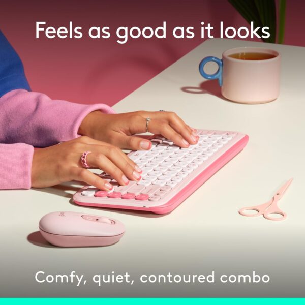 Logitech Pop Icon Combo Rose — Teclado y mouse inalámbrico, Bluetooth, español, Rosado y Blanco - Imagen 3