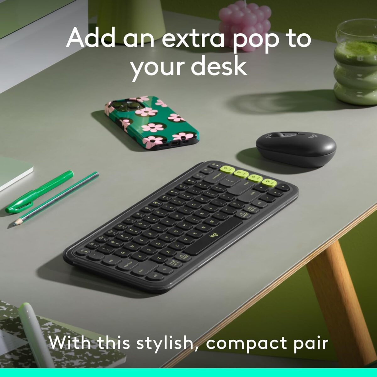 Logitech Pop Icon Combo Graphite Lime — Teclado y mouse inalámbrico, Bluetooth, español, Grafito y Verde - Imagen 2