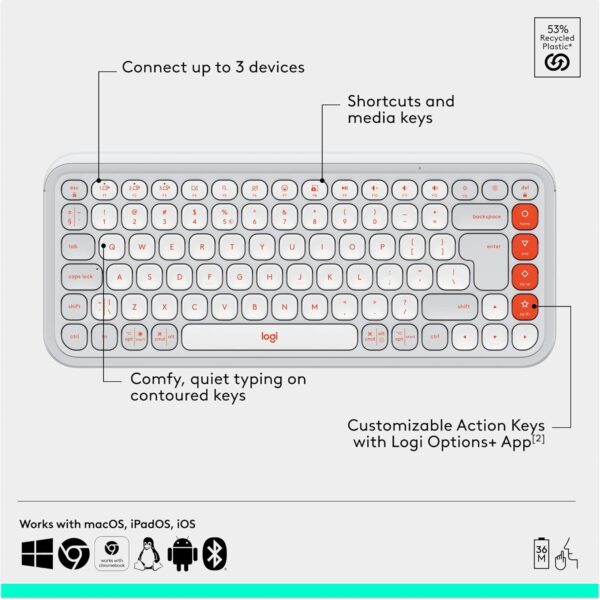 Logitech Pop Icon Combo Blanco y Naranja — Teclado y mouse inalámbrico, Bluetooth, español - Imagen 9