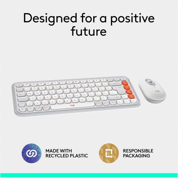 Logitech Pop Icon Combo Blanco y Naranja — Teclado y mouse inalámbrico, Bluetooth, español - Imagen 6