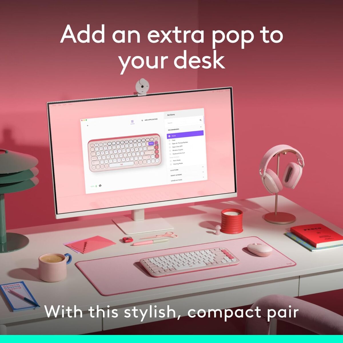 Logitech Pop Icon Combo Rose — Teclado y mouse inalámbrico, Bluetooth, español, Rosado y Blanco - Imagen 2