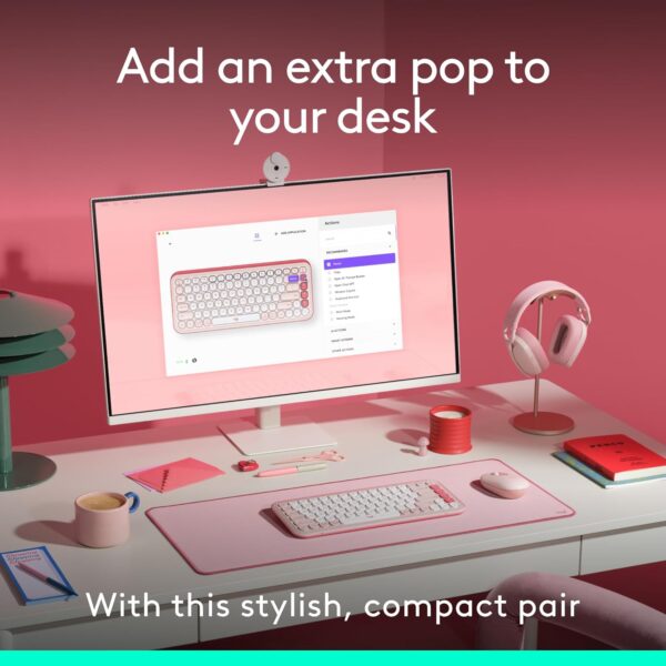 Logitech Pop Icon Combo Rose — Teclado y mouse inalámbrico, Bluetooth, español, Rosado y Blanco - Imagen 2