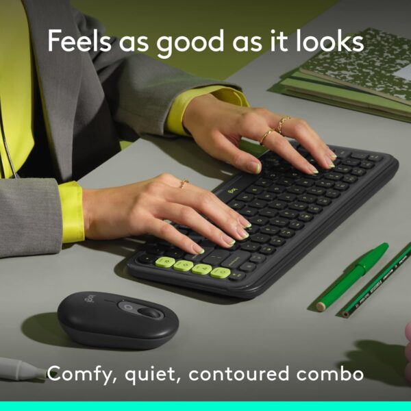 Logitech Pop Icon Combo Graphite Lime — Teclado y mouse inalámbrico, Bluetooth, español, Grafito y Verde - Imagen 4
