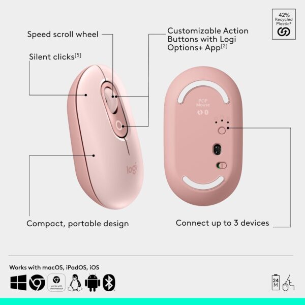 Logitech Pop Icon Combo Rose — Teclado y mouse inalámbrico, Bluetooth, español, Rosado y Blanco - Imagen 8