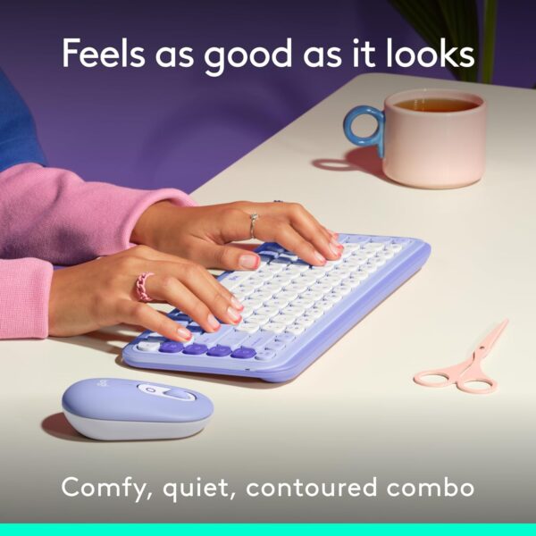 Logitech Pop Icon Combo Lilac — Teclado y mouse inalámbrico, Bluetooth, español, Lila y Blanco - Imagen 5