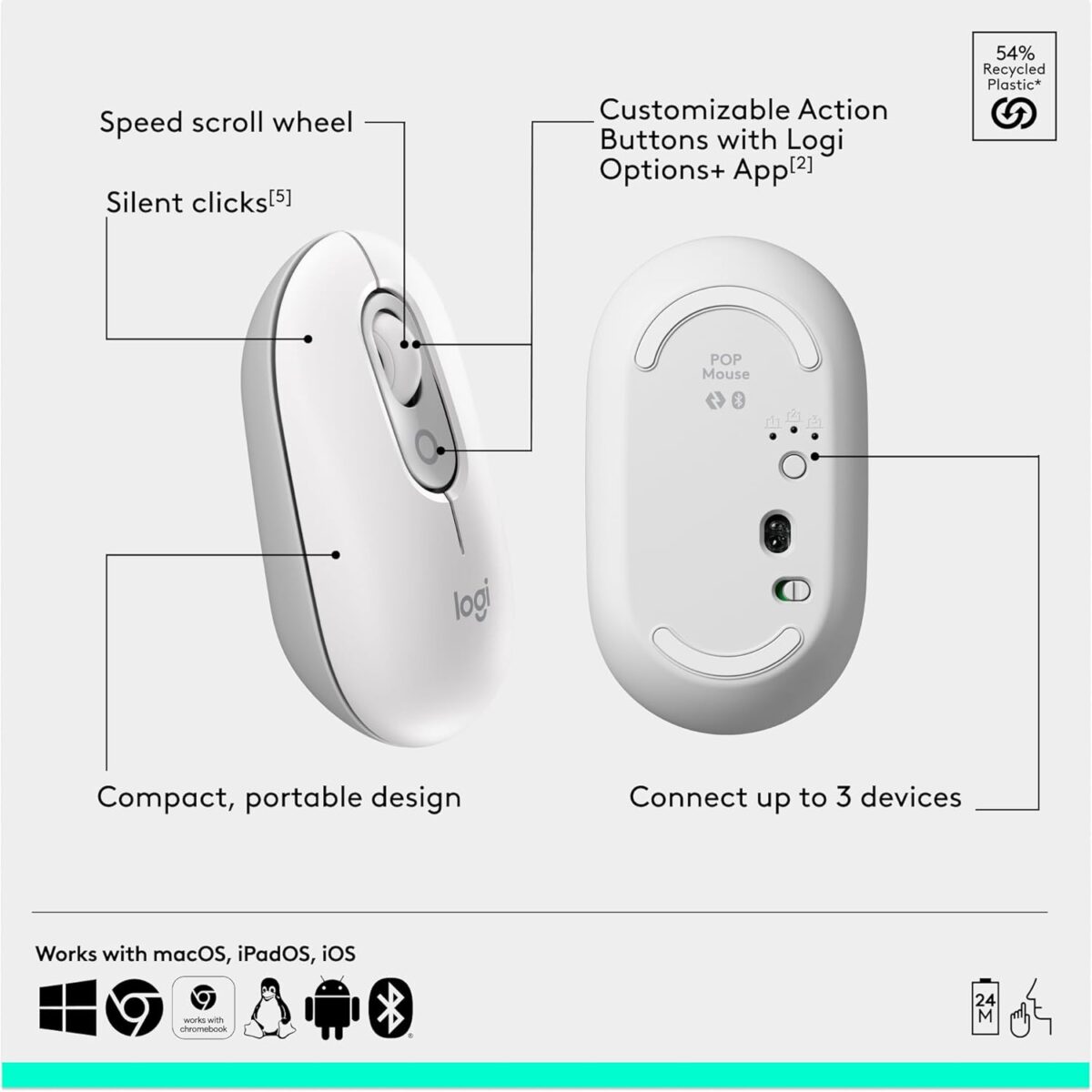 71itQOo-z4L._AC_SL1500_ Logitech Pop Icon Combo Blanco y Naranja — Teclado y mouse inalámbrico, Bluetooth, español - Imagen 8