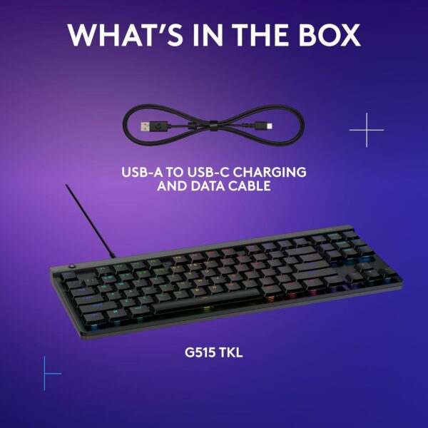 Logitech G515 TKL White — Teclado mecánico, con cable, RGB, switch táctil, inglés - Imagen 4