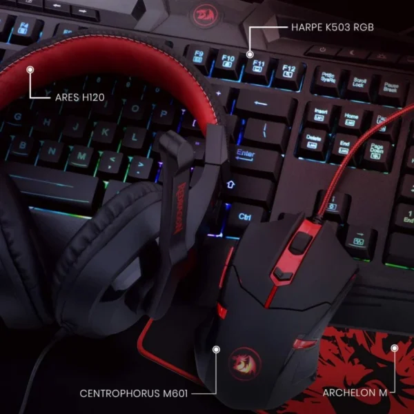Redragon S101-BA — Combo Teclado membrana, mouse y headset con cable, mousepad, RGB, Español - Imagen 3