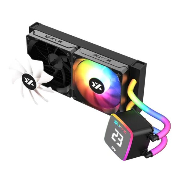 XYZ Aquapulse Fusion 240 — Enfriador Líquido AiO 240mm, pantalla de temperatura digital, tubos ARGB, AM4, AM5, LGA 1700, LGA 1851, Negro - Imagen 3