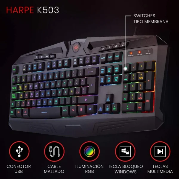 Redragon S101-BA — Combo Teclado membrana, mouse y headset con cable, mousepad, RGB, Español - Imagen 4