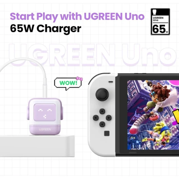 UGREEN Uno 65W Purple  — Cargador de 3 puertos GaN, carga rápida, 2 puertos USB-C, 1 puerto USB-A, lila - Imagen 6